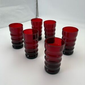 Set of Six Vintage Anchor Hocking Royal Ruby Glass Tumblers